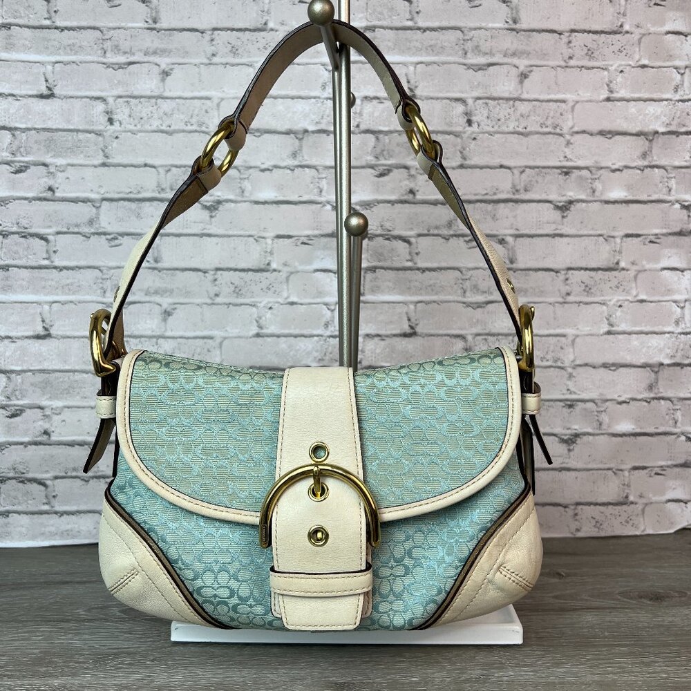 Vintage COACH Mini Soho 1457 Signature Blue Jacquard Shoulder Bag
